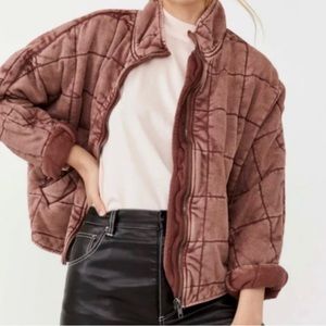 Free People Quilted Dolman Jacket in dusty pink, size L